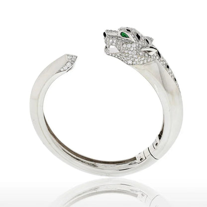 Carthttier Panthere 18K White Gold Diamond Cuff Bangle Bracelet