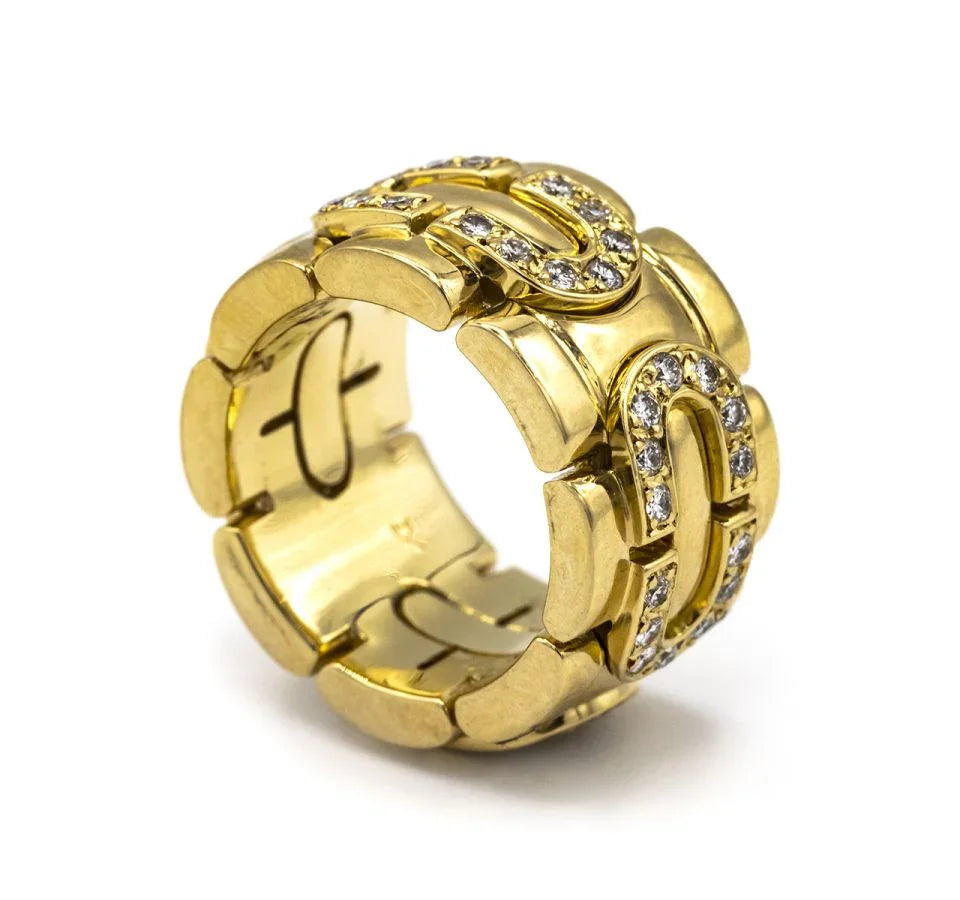 Carthttier Link 18K Yellow Gold Diamond Ring
