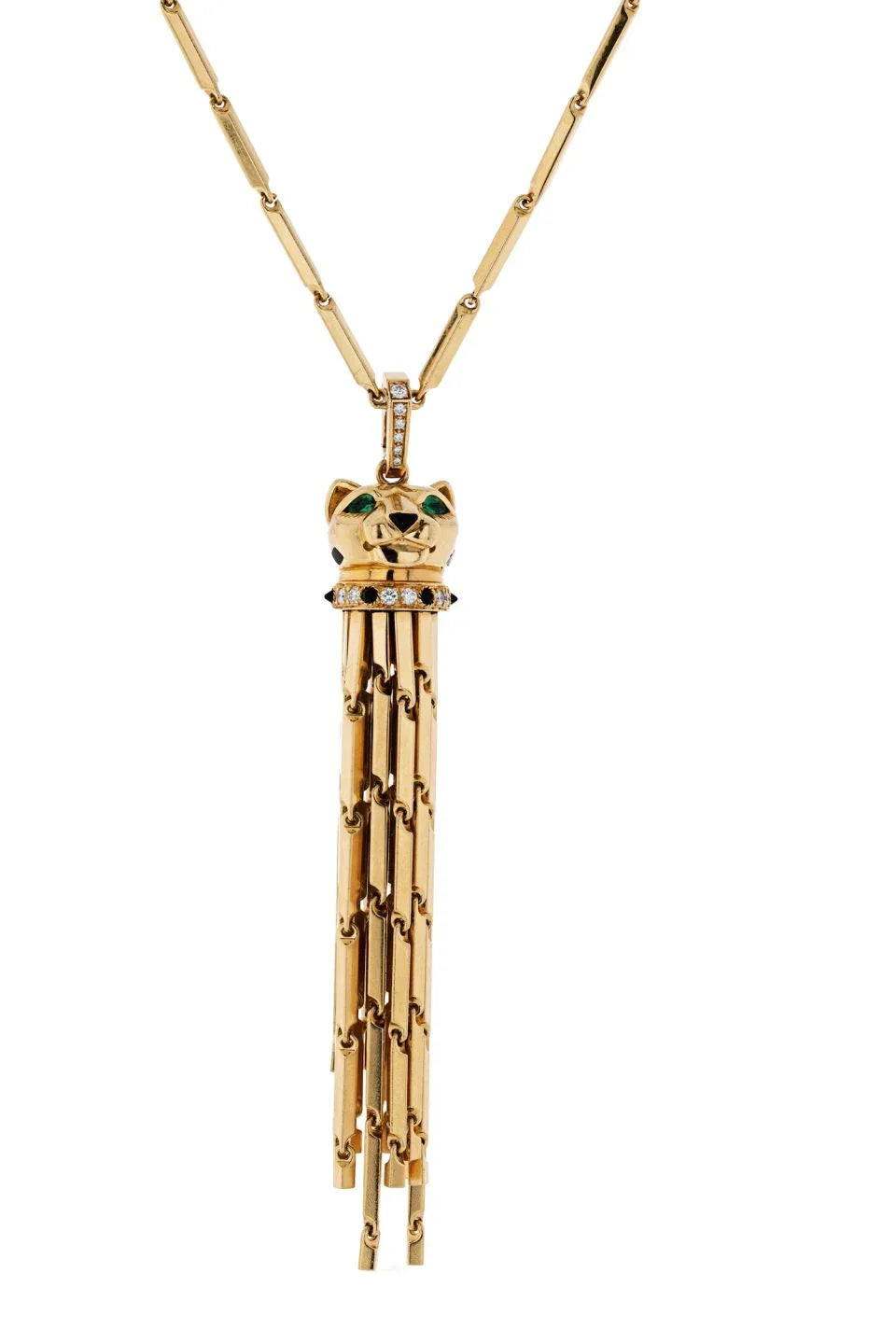 Carthttier Panthere 18K Yellow Gold On A Gold Chain Long Tassel Spotted Necklace