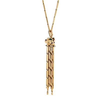 Carthttier Panthere 18K Yellow Gold On A Gold Chain Long Tassel Spotted Necklace