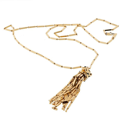 Carthttier Panthere 18K Yellow Gold On A Gold Chain Long Tassel Spotted Necklace