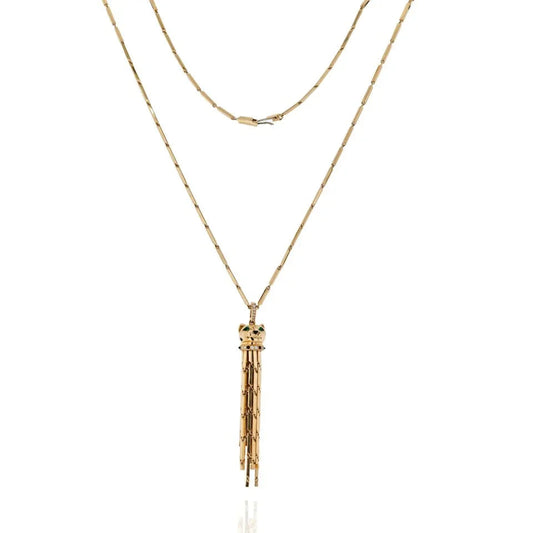 Carthttier Panthere 18K Yellow Gold On A Gold Chain Long Tassel Spotted Necklace
