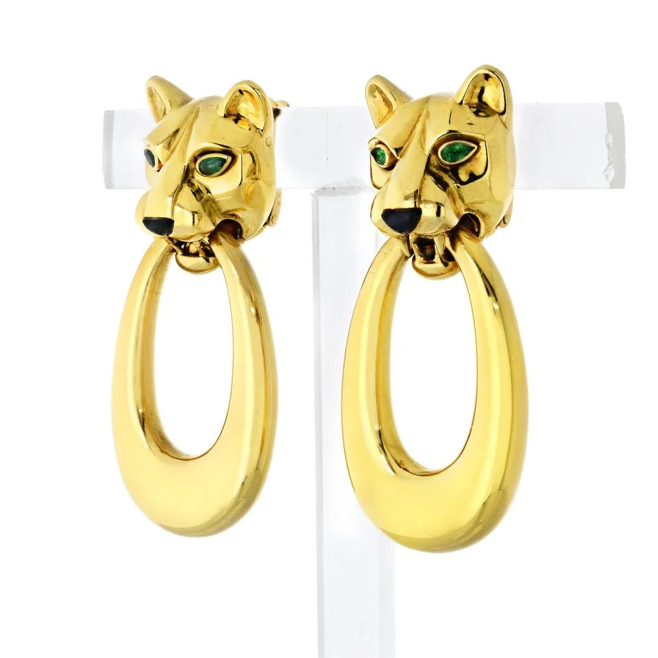 Carthttier Panthere 18K Yellow Gold Door Knockers Clip Earrings