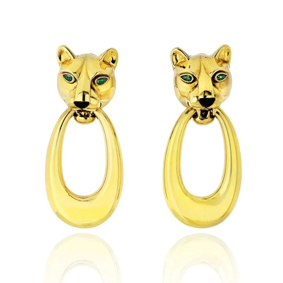 Carthttier Panthere 18K Yellow Gold Door Knockers Clip Earrings