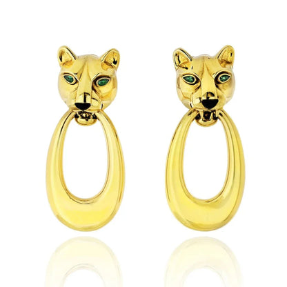 Carthttier Panthere 18K Yellow Gold Door Knockers Clip Earrings