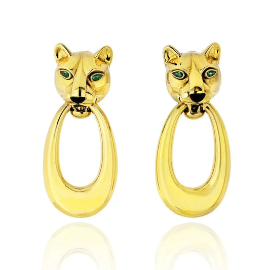 Carthttier Panthere 18K Yellow Gold Door Knockers Clip Earrings