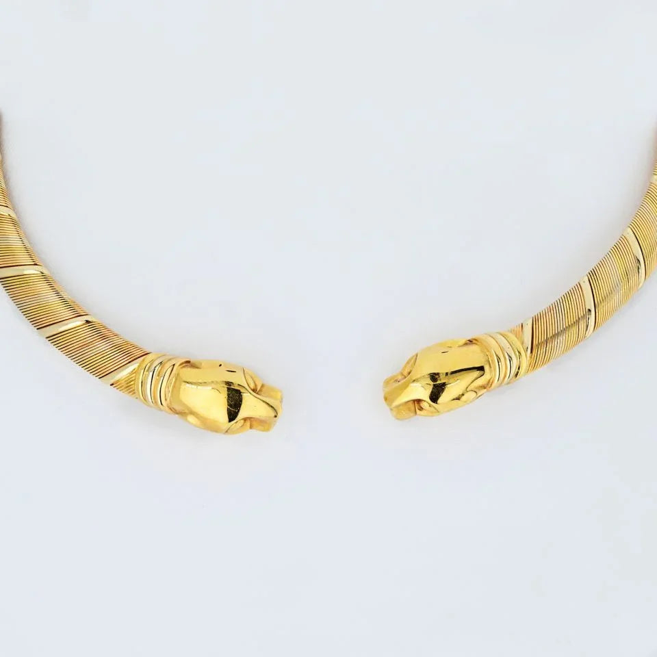 Carthttier Choker 1990's Tri-color Double headed Panthere Necklace