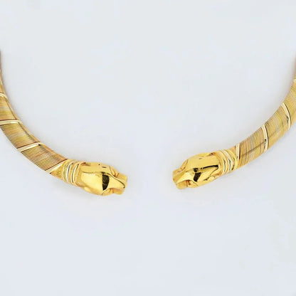 Carthttier Choker 1990's Tri-color Double headed Panthere Necklace