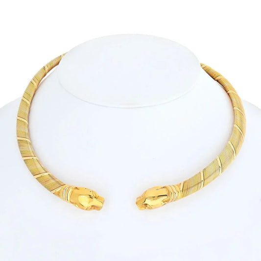 Carthttier Choker 1990's Tri-color Double headed Panthere Necklace
