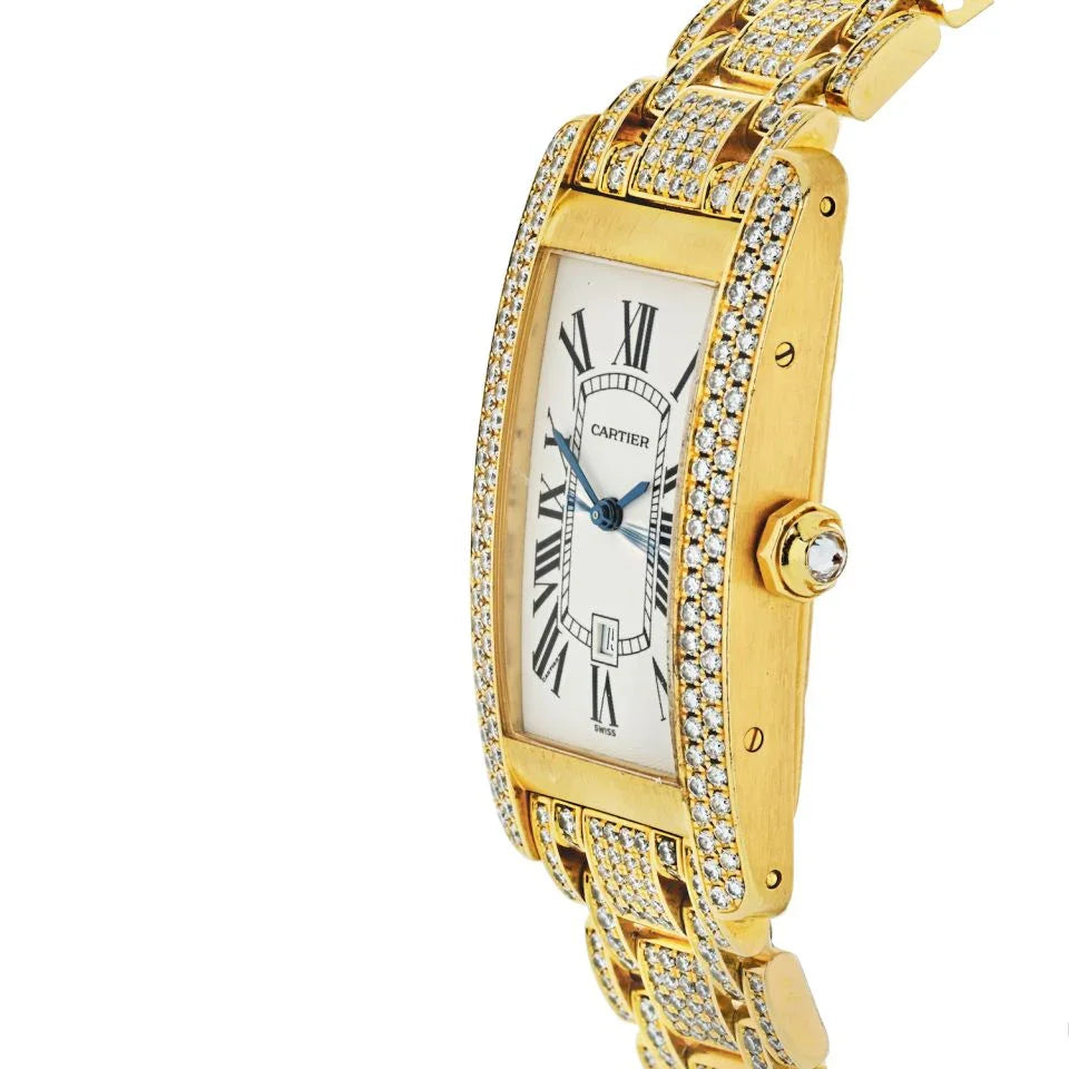 Carthttier Tank American 18K Yellow Gold Date, Automatic. Factory Diamond & Bezel Women Watch