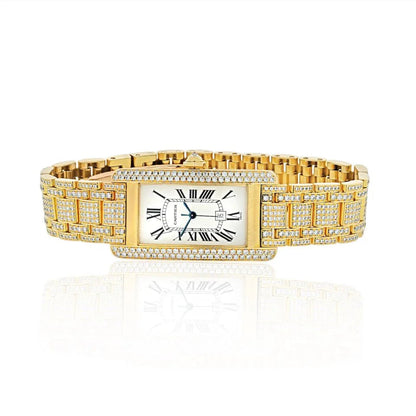 Carthttier Tank American 18K Yellow Gold Date, Automatic. Factory Diamond & Bezel Women Watch