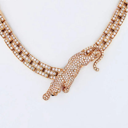 Carthttier Panthere 18K Yellow Gold 20 Carat Diamond, Emerald and Onyx Maillon Necklace