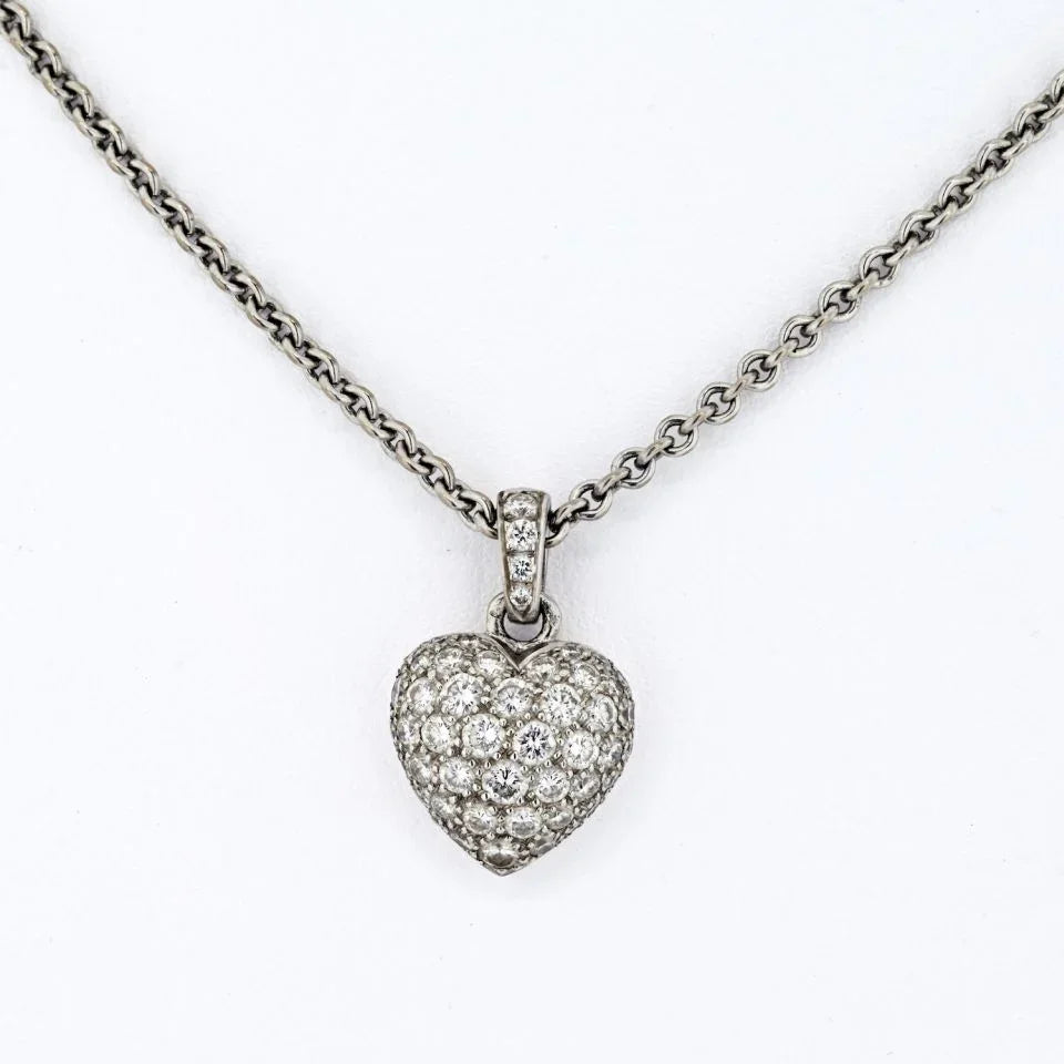 Carthttier 18K White Gold Pave Diamond Heart On A Chain Pendant