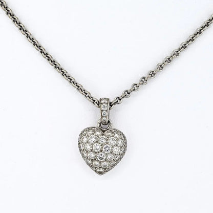 Carthttier 18K White Gold Pave Diamond Heart On A Chain Pendant