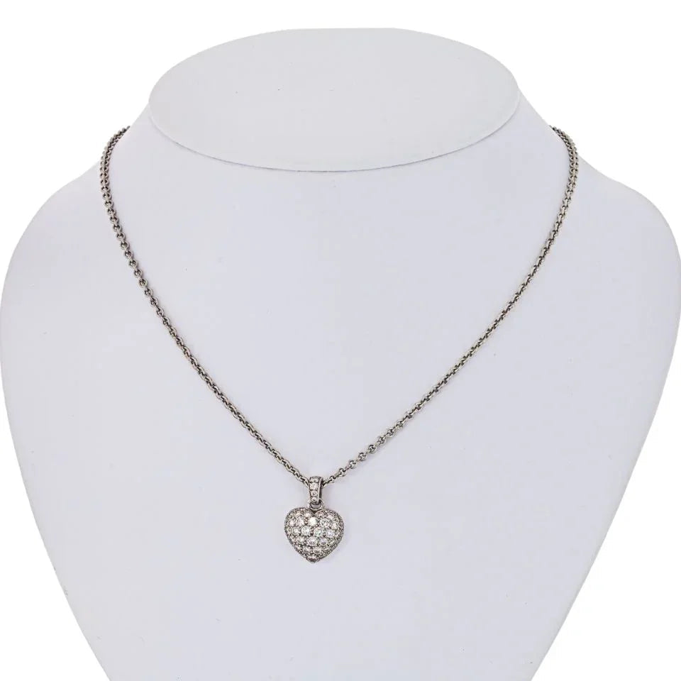 Carthttier 18K White Gold Pave Diamond Heart On A Chain Pendant