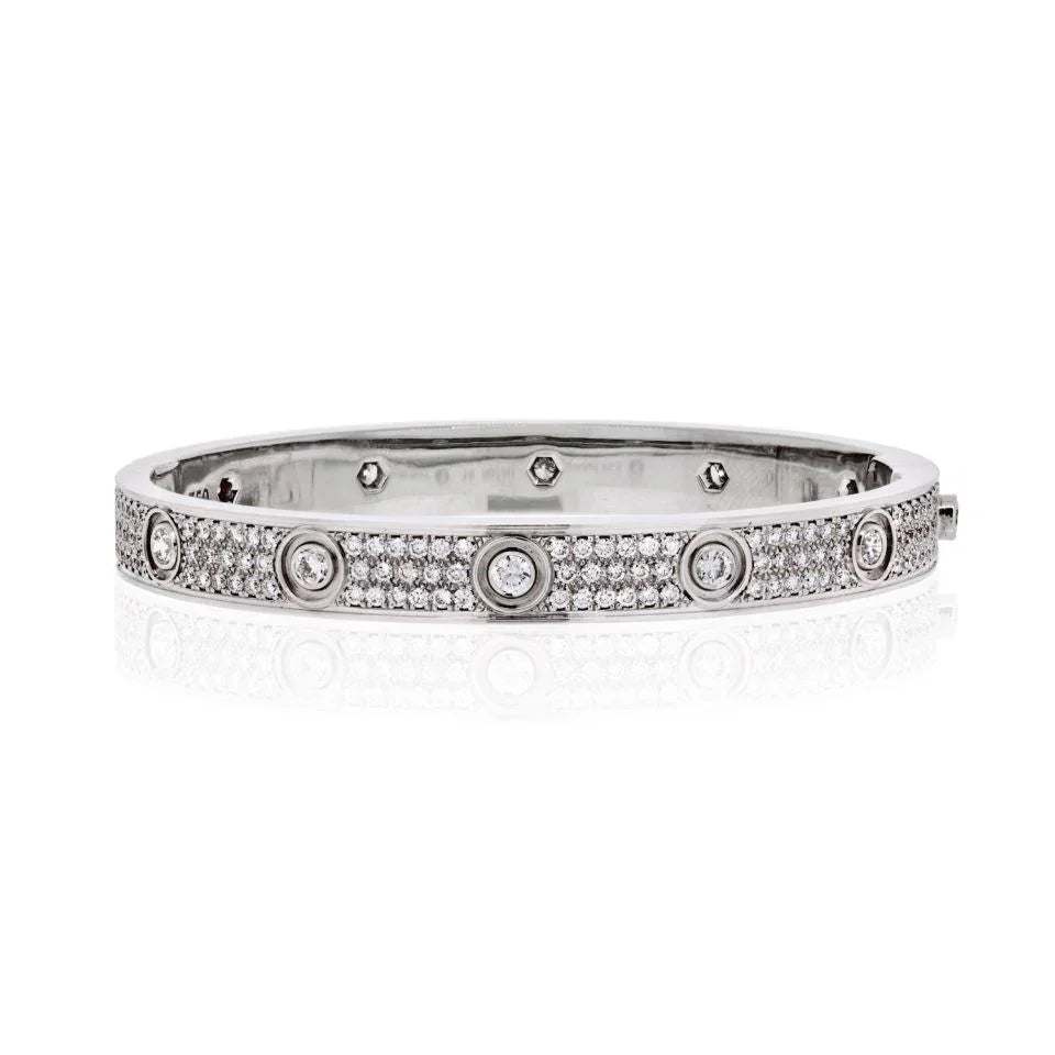 Carthttier Love 18K White Gold Diamond Pave, Size 16 Bracelet