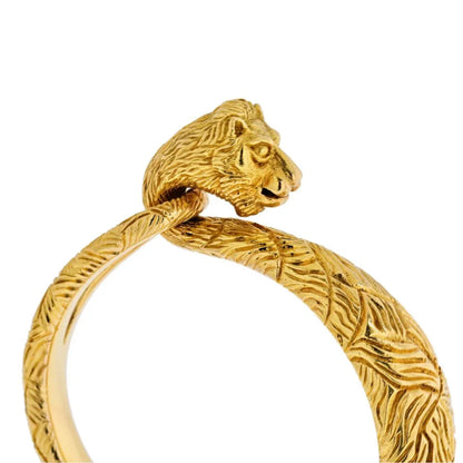 Carthttier 18K Yellow Gold Carved Lion Bangle Bracelet