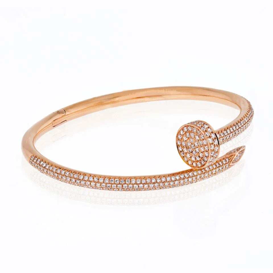 Carthttier Juste Un Clou 18K Rose Gold All Diamond Pave Size 15 Bracelet