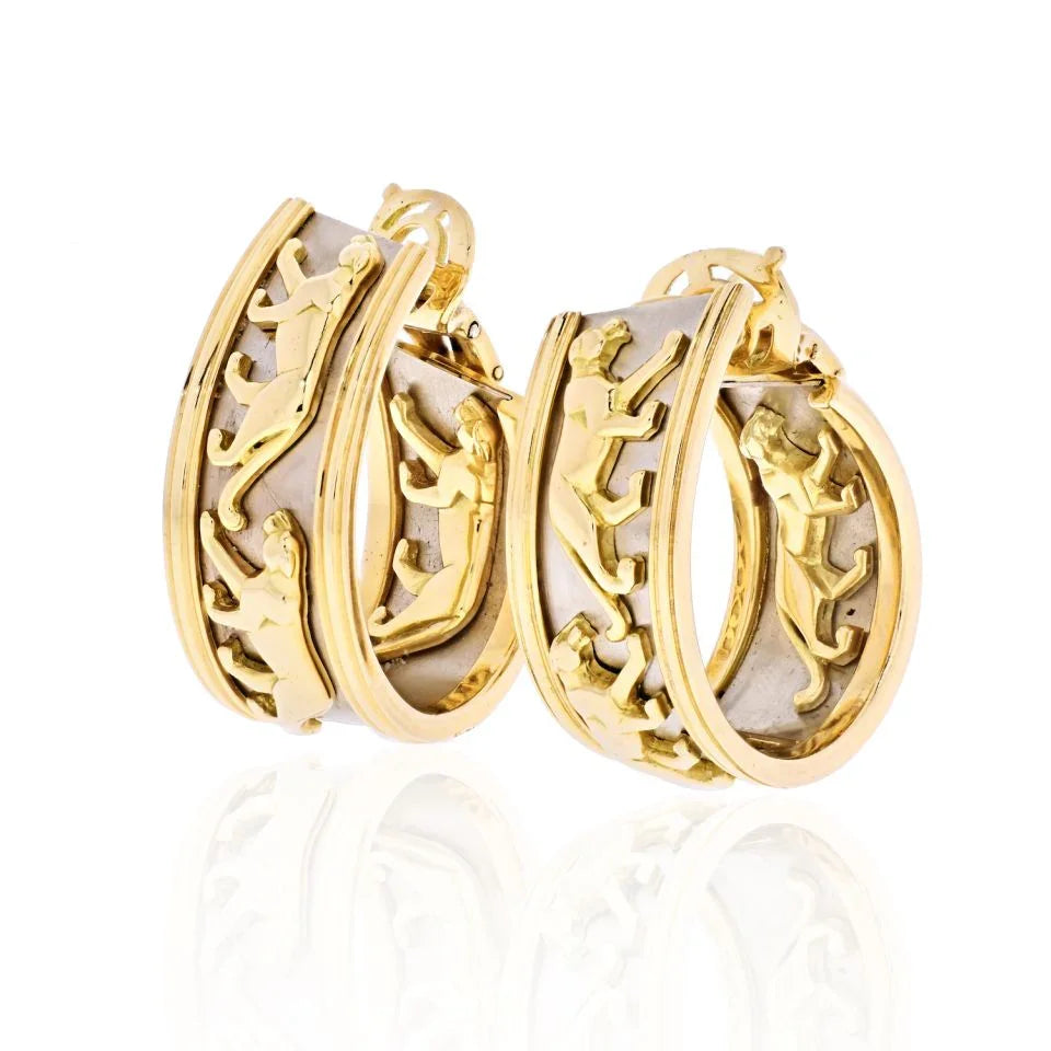 Carthttier 18K Two Tone Walking Panthere Hoop Earrings