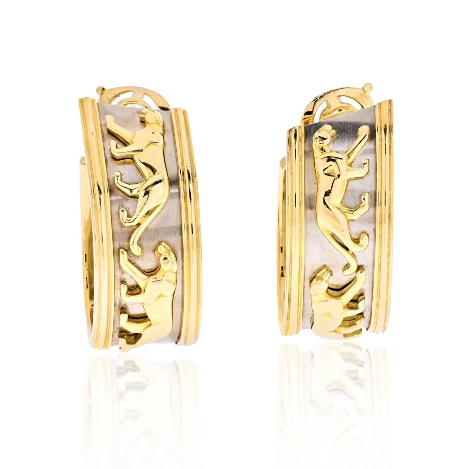 Carthttier 18K Two Tone Walking Panthere Hoop Earrings