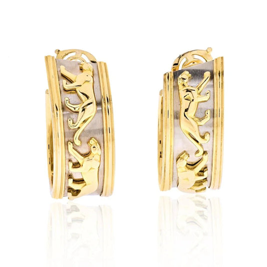 Carthttier 18K Two Tone Walking Panthere Hoop Earrings