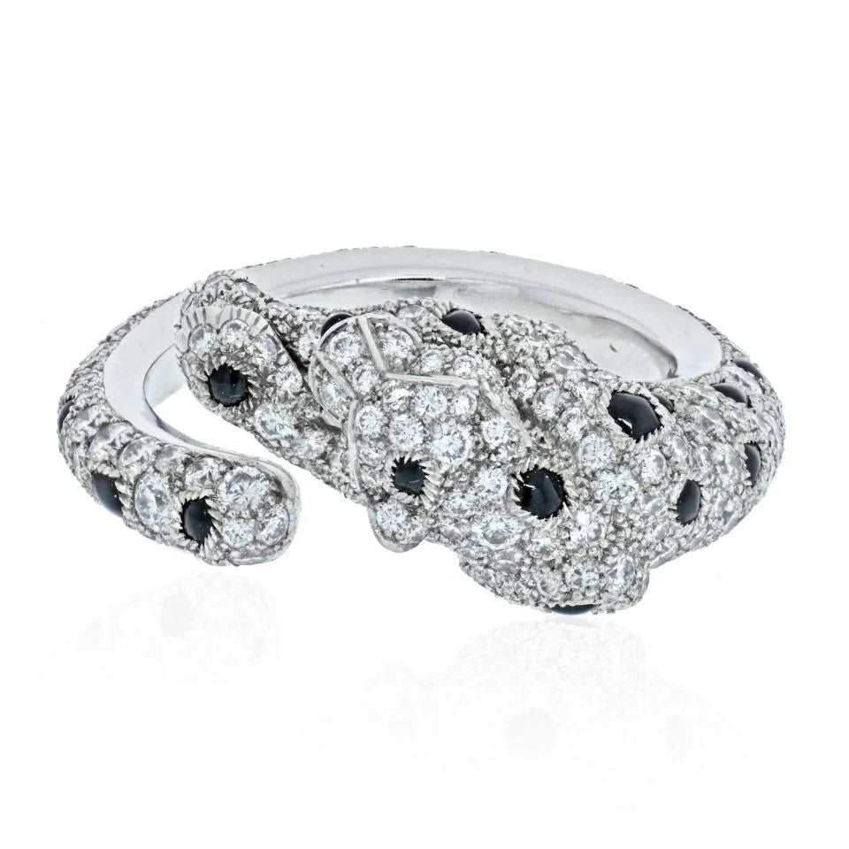 Carthttier 18K White Gold Panthere Diamond And Onyx Ring
