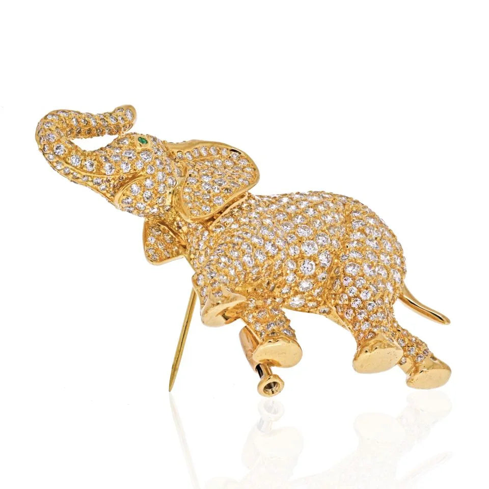 Carthttier 18K Yellow Gold Diamond Elephant Brooch