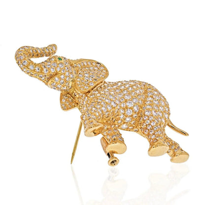 Carthttier 18K Yellow Gold Diamond Elephant Brooch