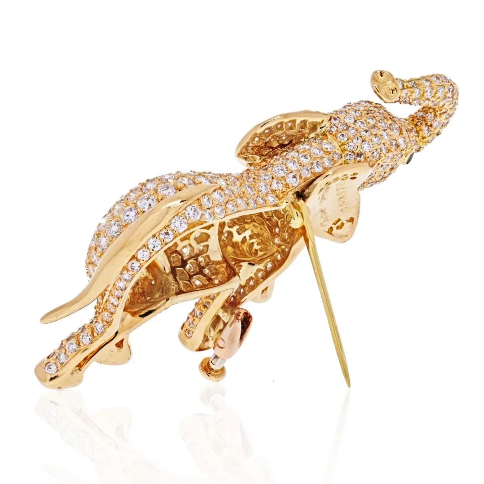 Carthttier 18K Yellow Gold Diamond Elephant Brooch