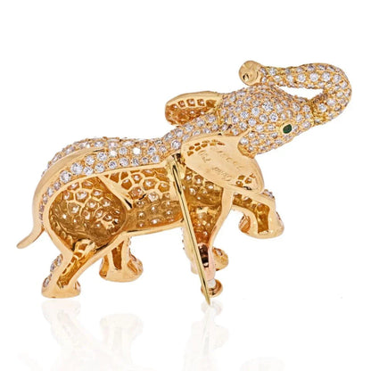 Carthttier 18K Yellow Gold Diamond Elephant Brooch