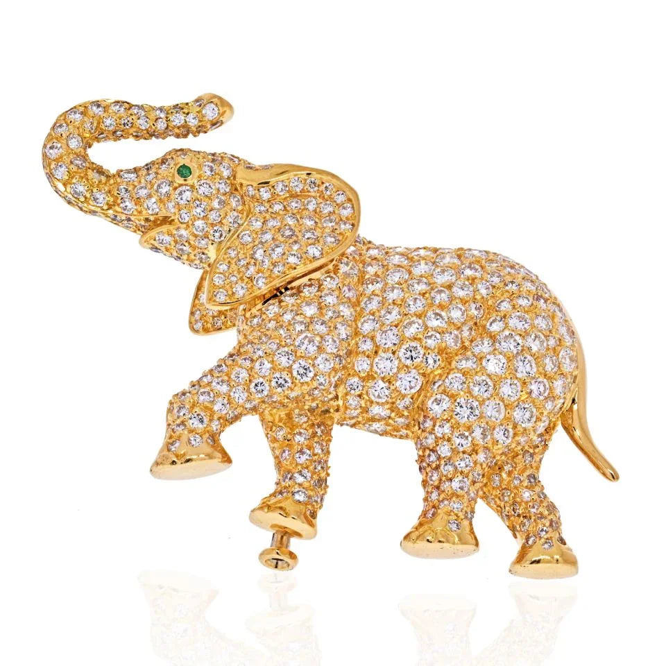 Carthttier 18K Yellow Gold Diamond Elephant Brooch