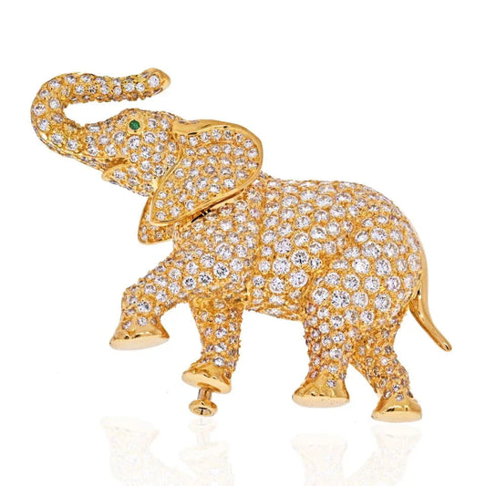 Carthttier 18K Yellow Gold Diamond Elephant Brooch