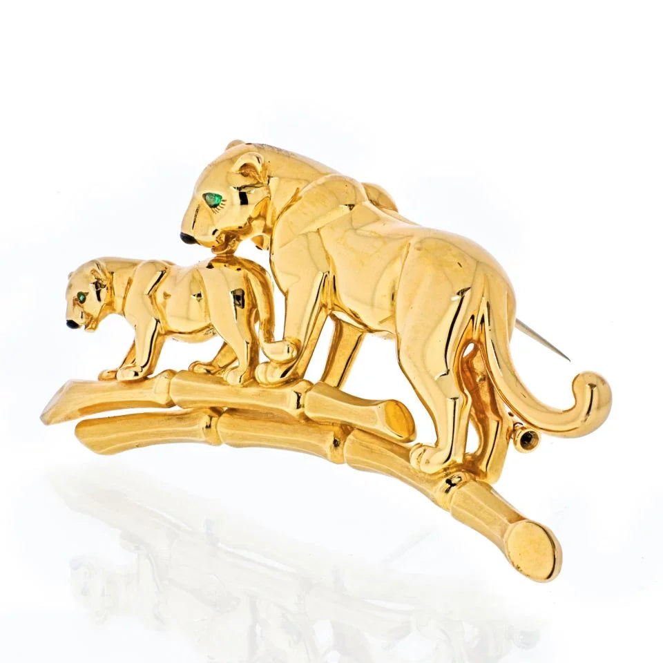 Carthttier 18K Yellow Gold Panthere Mother And Her Cub Brooch