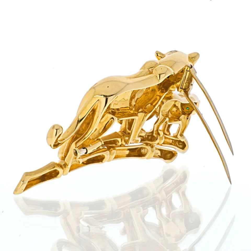 Carthttier 18K Yellow Gold Panthere Mother And Her Cub Brooch