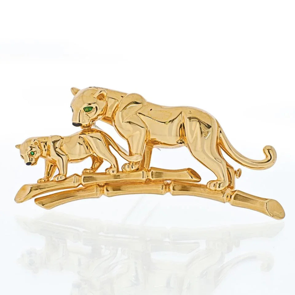 Carthttier 18K Yellow Gold Panthere Mother And Her Cub Brooch