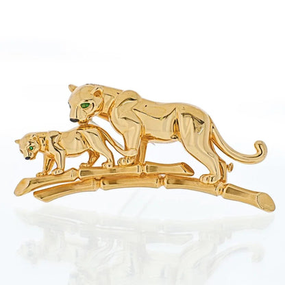 Carthttier 18K Yellow Gold Panthere Mother And Her Cub Brooch