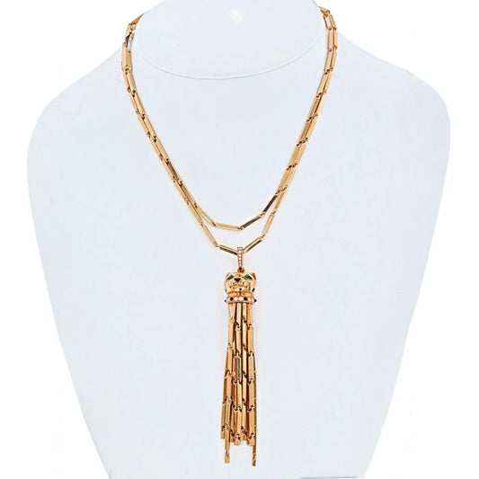 Carthttier 18K Yellow Gold Long Tassel Spotted Panthere Pendant