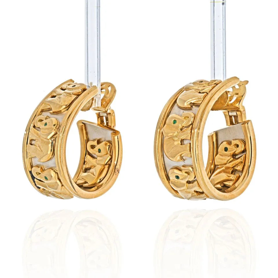 Carthttier 18K Two Tone Walking Elephant Earrings