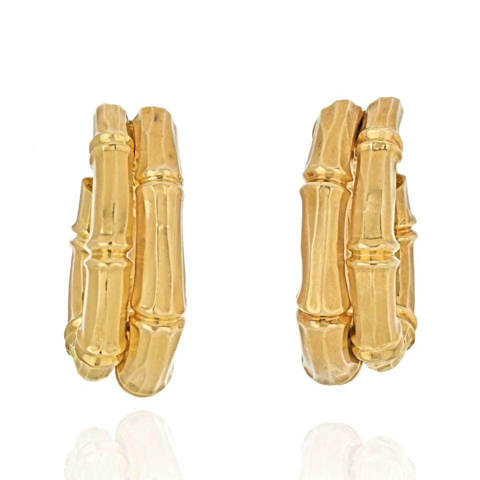 Carthttier 18K Yellow Gold Double Bamboo Earrings