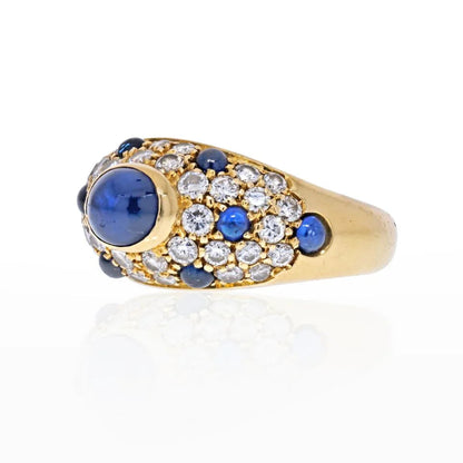 Carthttier 18K Yellow Gold Cabochon Sapphire Diamond Ring