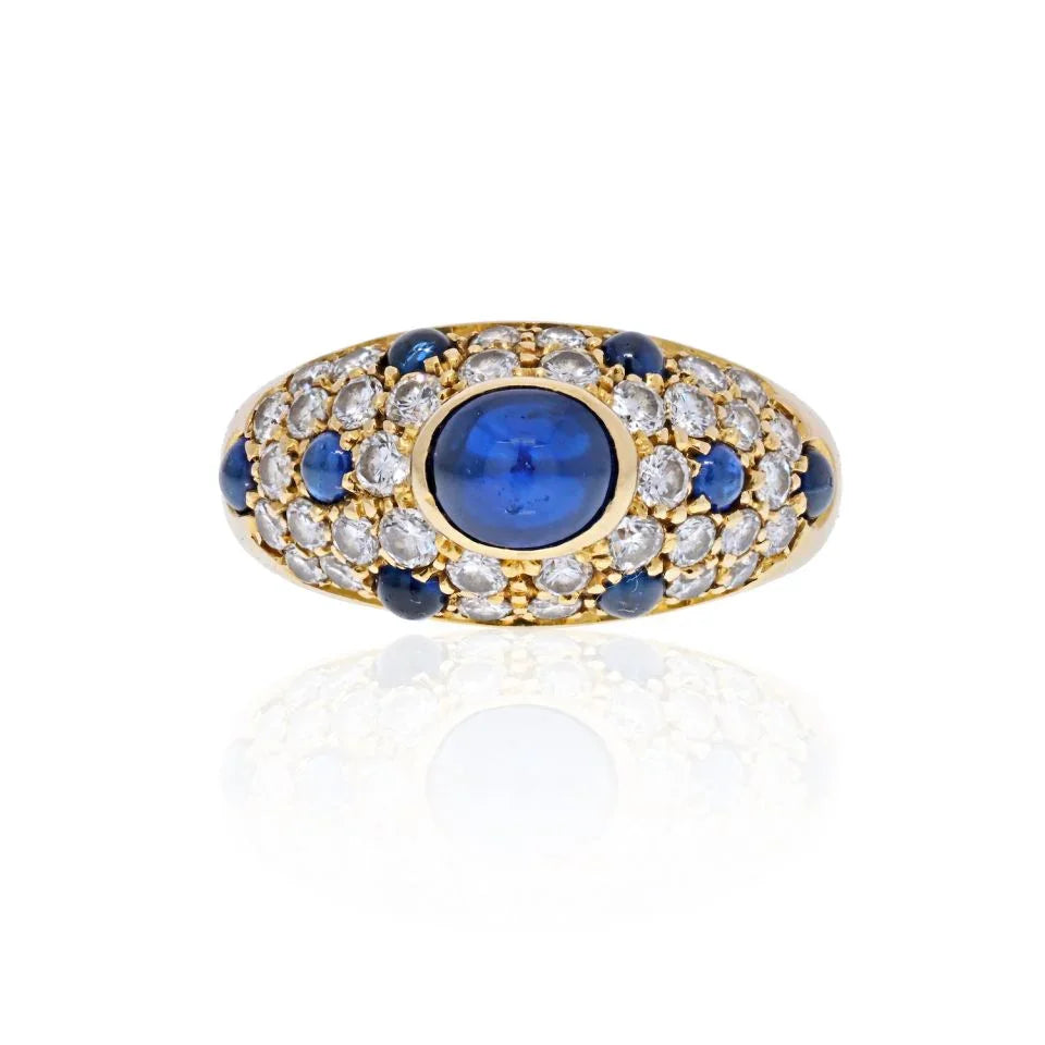 Carthttier 18K Yellow Gold Cabochon Sapphire Diamond Ring