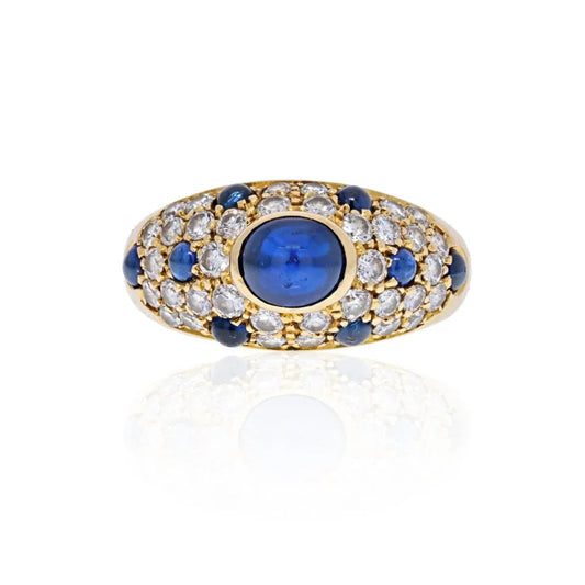 Carthttier 18K Yellow Gold Cabochon Sapphire Diamond Ring