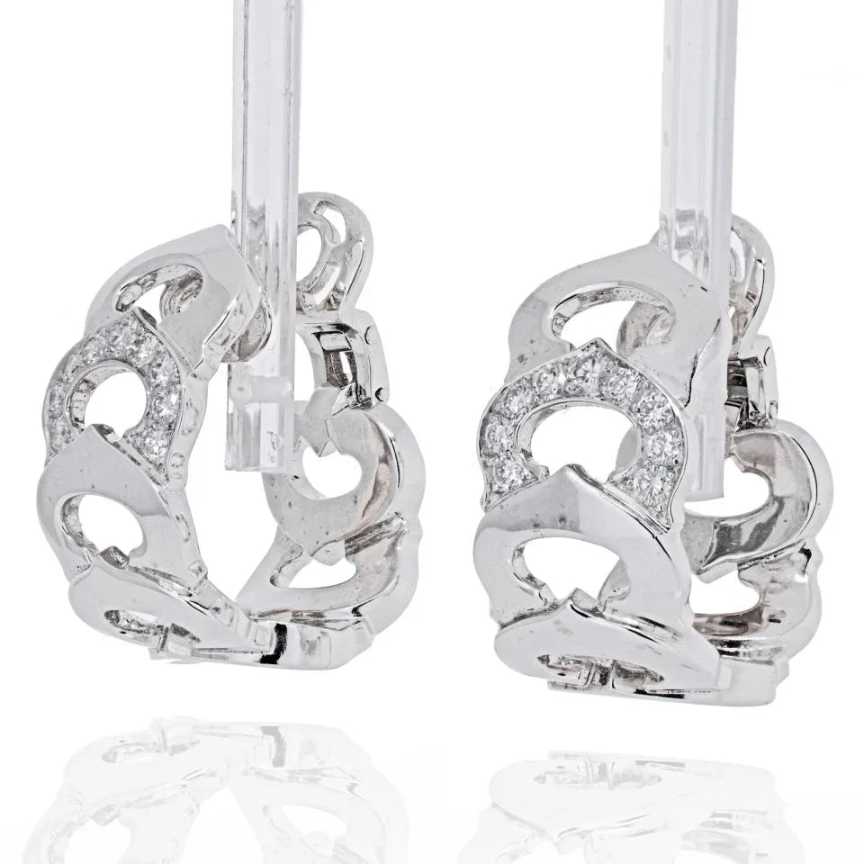 Carthttier 18K White Gold Double C Diamond Hoop Earrings
