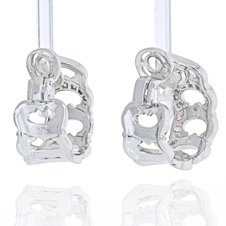 Carthttier 18K White Gold Double C Diamond Hoop Earrings