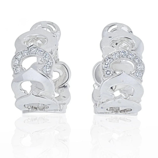 Carthttier 18K White Gold Double C Diamond Hoop Earrings