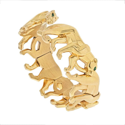 Carthttier 18K Yellow Gold Walking Pantheres Nakoura Cuff Bracelet