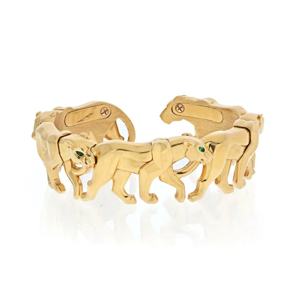 Carthttier 18K Yellow Gold Walking Pantheres Nakoura Cuff Bracelet