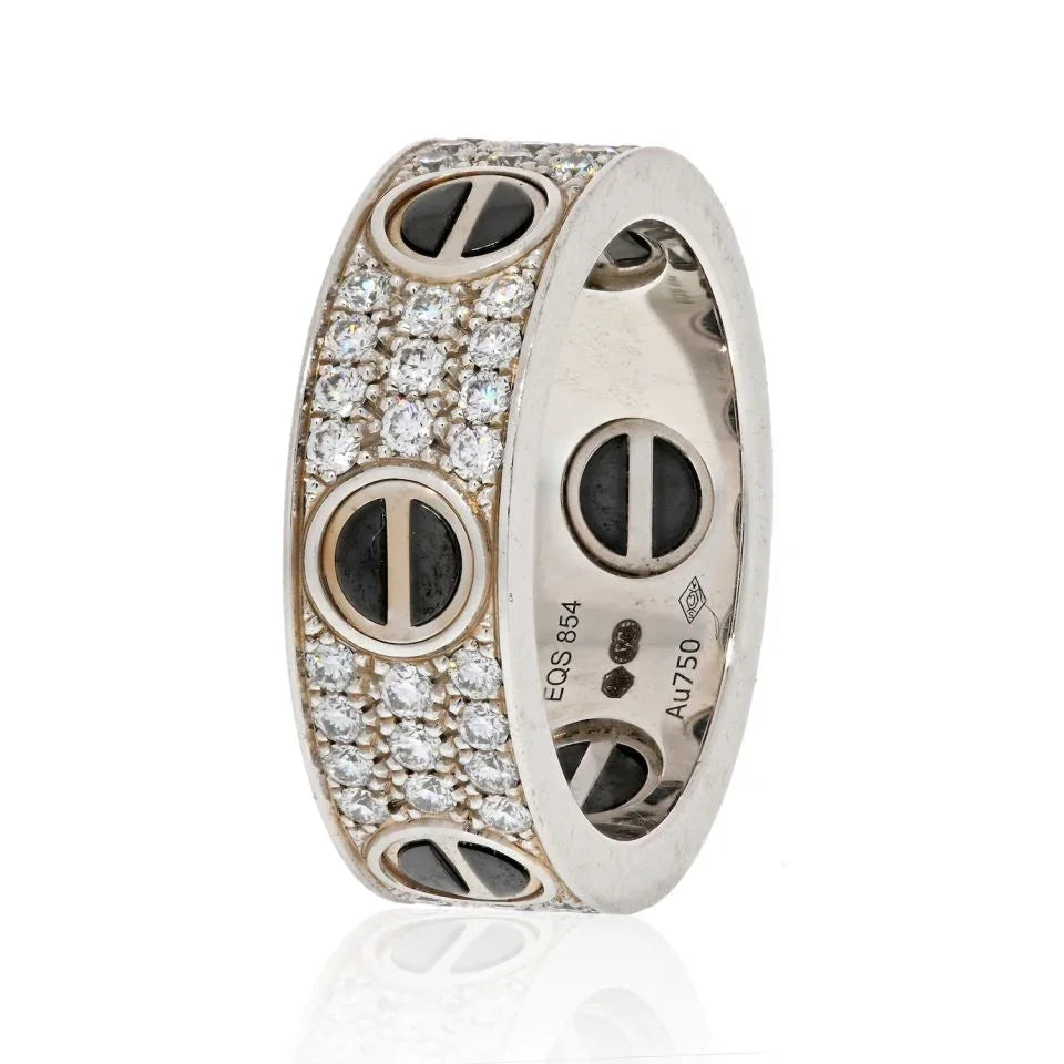 Carthttier Love 18K White Gold Diamond And Black Ceramic Band Ring