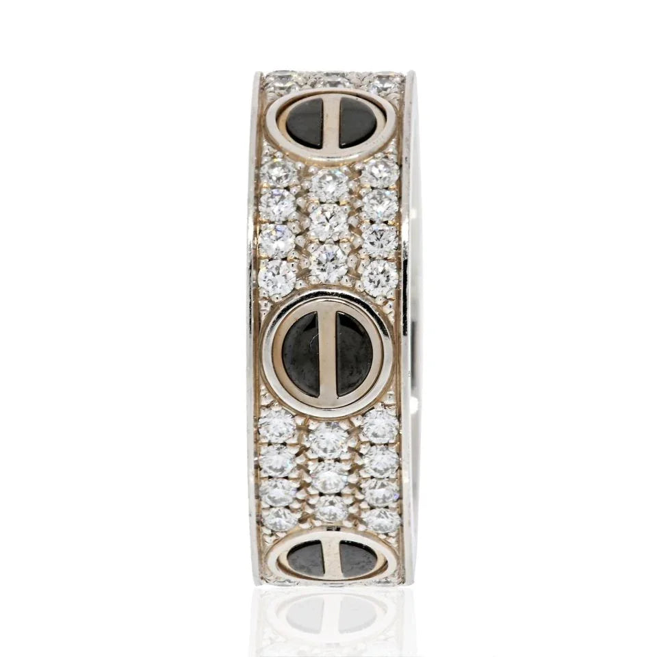 Carthttier Love 18K White Gold Diamond And Black Ceramic Band Ring