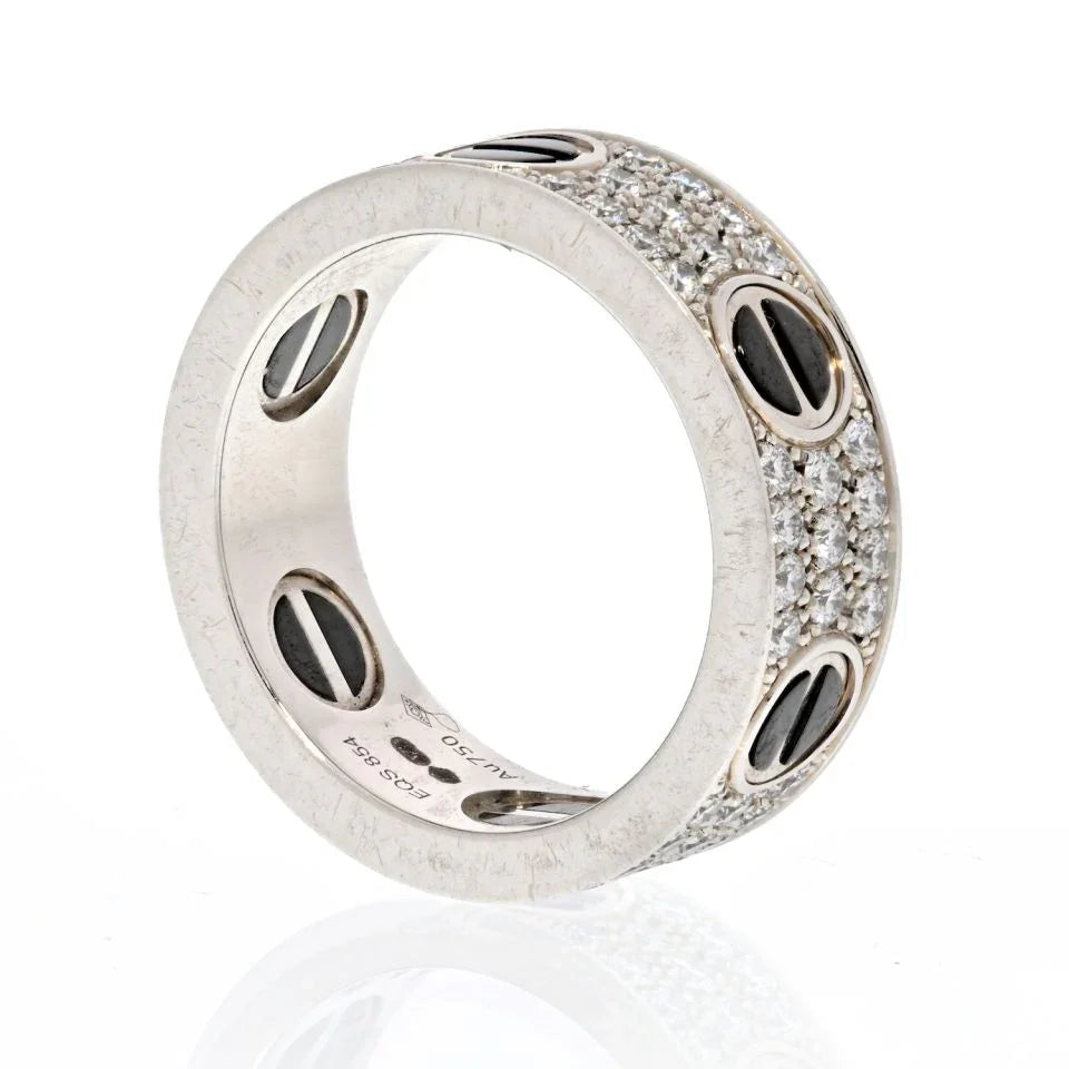 Carthttier Love 18K White Gold Diamond And Black Ceramic Band Ring